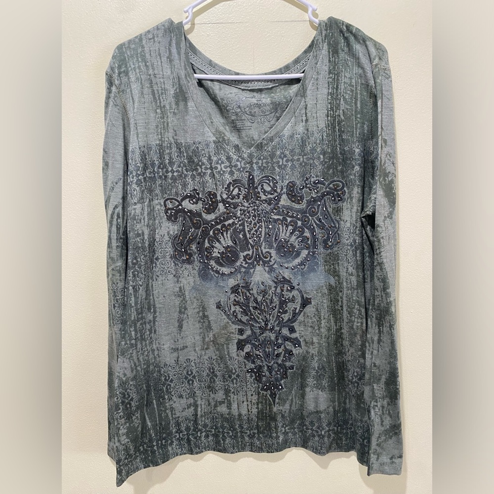 Green Source Dark Green Long Sleeve Top Sz XL